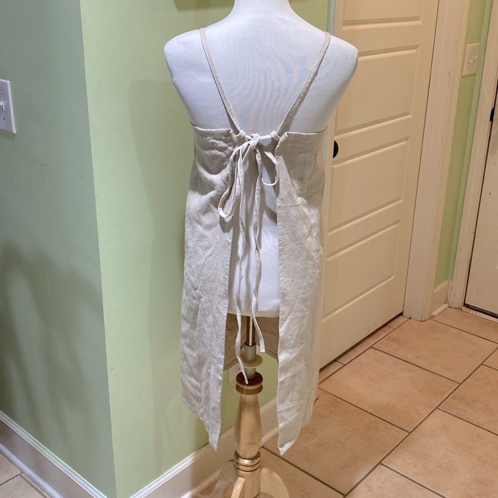 Rae Dunn Classics Tan Linen Blend Apron Unisex Adult Size S/M - Picture 5 of 12